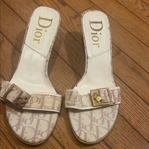 Dior Women's Cream and Pink Logo Mules